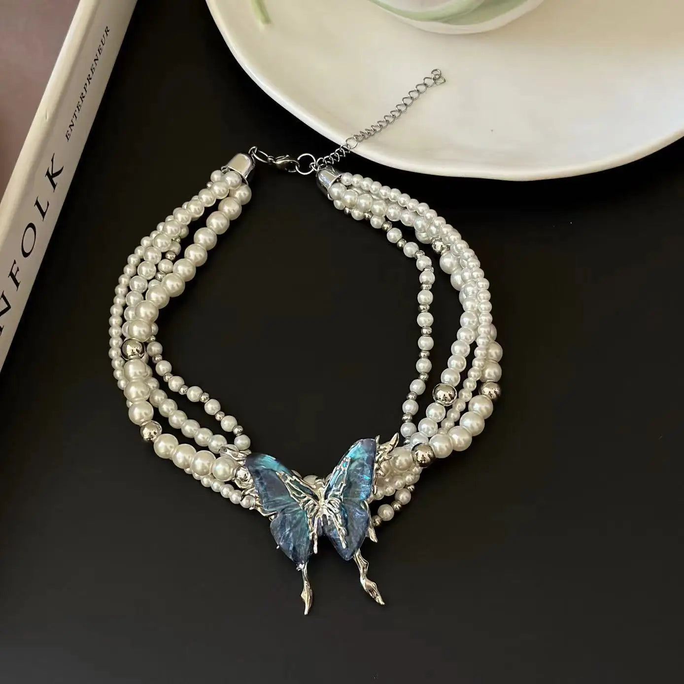 Silver-Tone Blue Gem Waterfall Necklace and Earrings Set