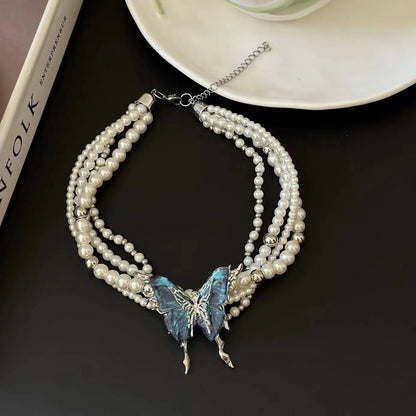 Silver-Tone Blue Gem Waterfall Necklace and Earrings Set