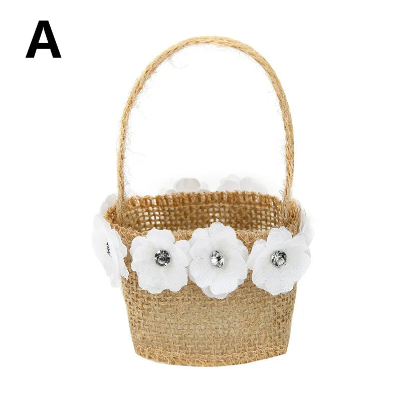 Wedding Lace Burlap Flower Basket Linen Candy Storage Bag Wedding Party Baby Shower Favour Gift Bag