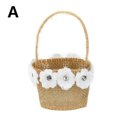Wedding Lace Burlap Flower Basket Linen Candy Storage Bag Wedding Party Baby Shower Favour Gift Bag