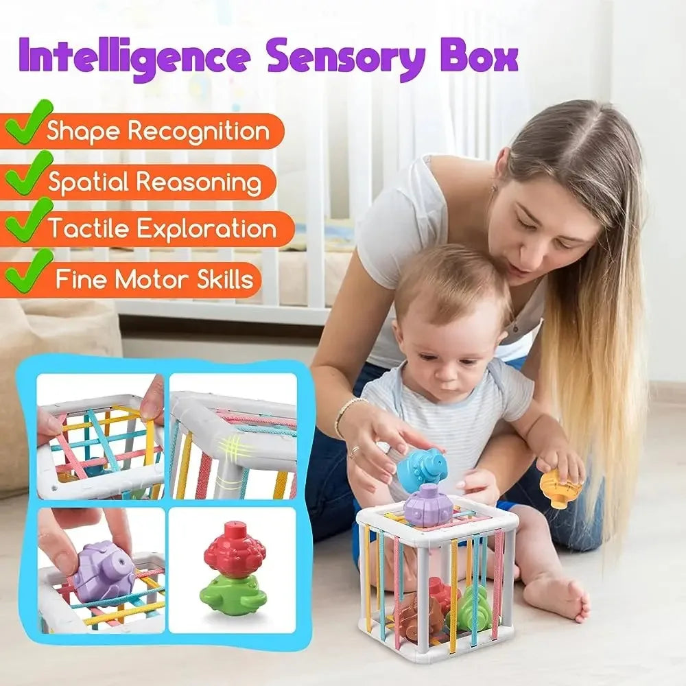 Montessori Shape Sorter Cube – Rainbow Sorting Blocks for Infants