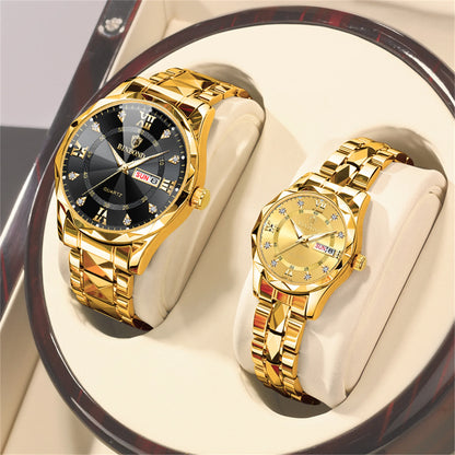 Luxury 30M Waterproof Stainless Steel Crystal Quartz Couple Watch