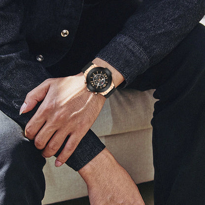 Men's Sports Watch – Quartz Waterproof Japanese Movement Timepiece Calendar & Silicone Strap