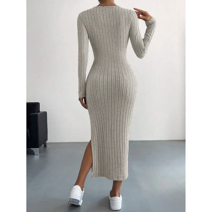French Scoop Neck Long Sleeve Autumn Maxi Dress