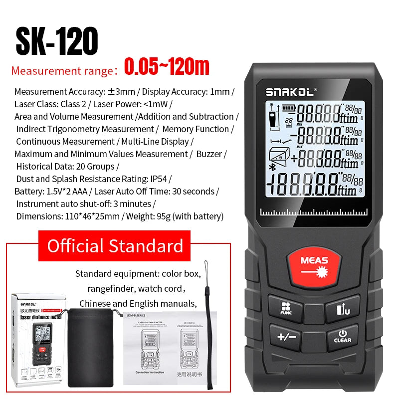 Snakol Laser Distance Meter 50m 70m 100m 120m Rangefinder Profesional Range Finder Digital Tape Measure Ruler Test Tools
