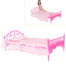1 set 1:6 Doll Bed + Pillow + Bedsheet 1/12 Doll House Bedroom Furniture Accessories for 1/6 Doll Baby Girl DIY Pink Toys