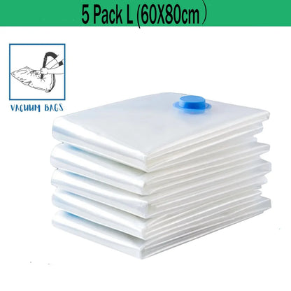 5 Pack Vacuum Storage Bags, Space Saver Bags Compression for Comforters and Blankets, Sealer Clothes Travel Packing Organizer
