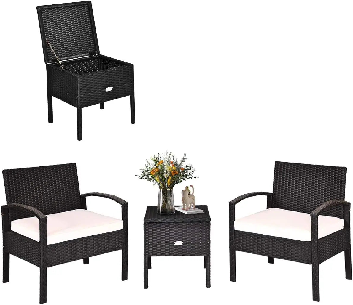 Modern Patio Conversation Set with Built-in Coffee Table and Cushions -Red