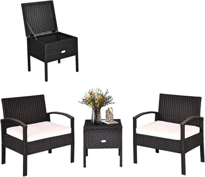 Modern Patio Conversation Set with Built-in Coffee Table and Cushions -Red