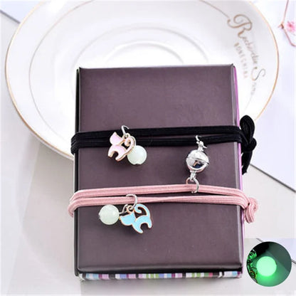 Luminous Beads Star Couple Bracelets For Women Men Charm Cat Flower Heart Key Lock Cross Matching Bracelets