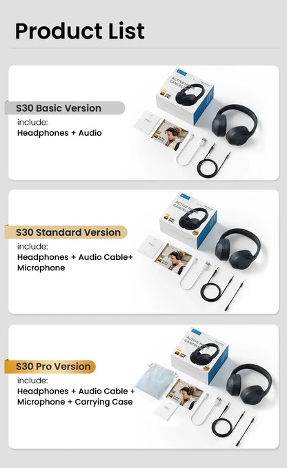 HAYLOU S30 Wireless Bluetooth 5.4 Headphones with 43dB ANC, 40mm Drivers, 80H Playtime