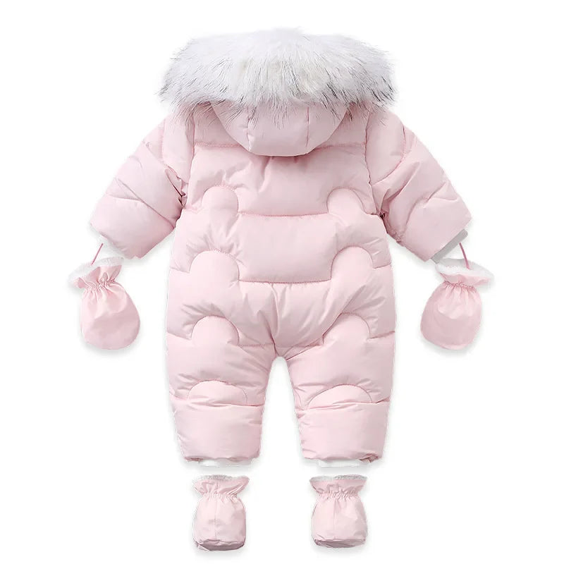 Winter Baby Down Jumpsuit – Wool Hooded, Snowproof & Warm