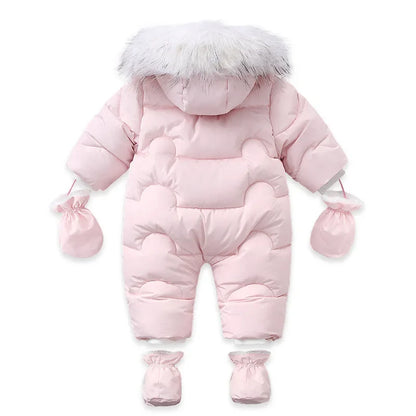 Winter Baby Down Jumpsuit – Wool Hooded, Snowproof & Warm
