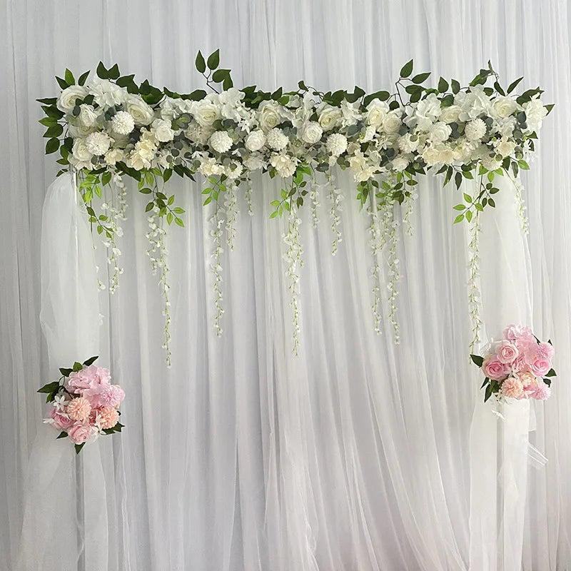 100cm Luxury White Rose Artificial Flower Row Wedding Table Centerpiece Flowers Backdrop Wall Arches Decor Party Stage Floral