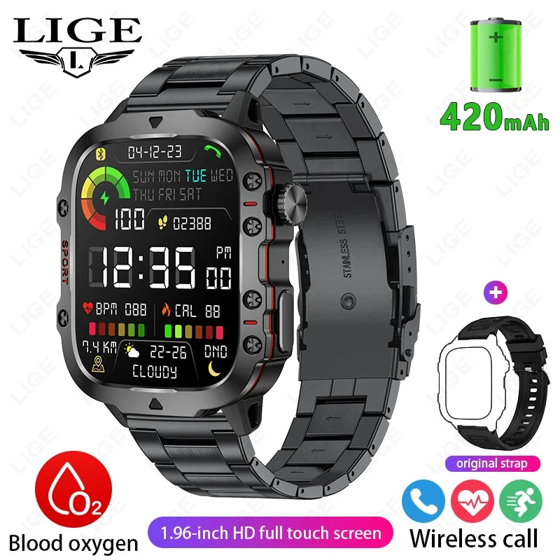 Rugged Outdoor Military Smartwatch for Men with GPS & Health Tracker