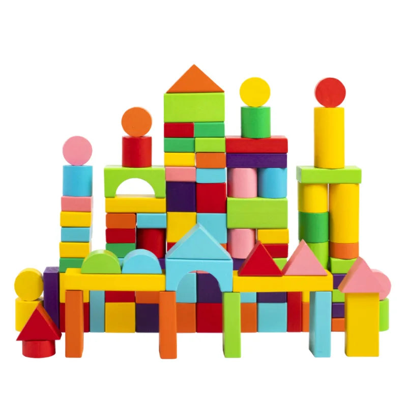 Wooden Building Blocks Toy Set with Storage Bag for Kids