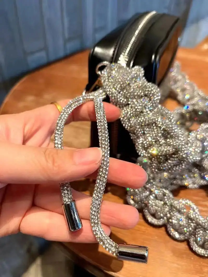 Crystal Rhinestones Diamond Woven Handmade Bag Strap For Handbag Purse Crossbody Shoulder Strap Glitter Belt Bag Accessories