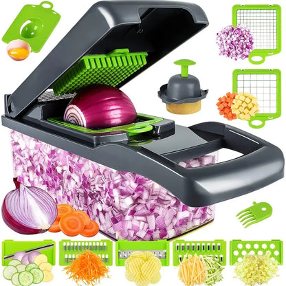 Vegetable Chopper, Pro Onion Chopper, Multifunctional 13 In 1 Food Chopper, Kitchen Vegetable Slicer Dicer Cutter, Veggie Chopper With 8 Blades, Carrot And Garlic Chopper With Container