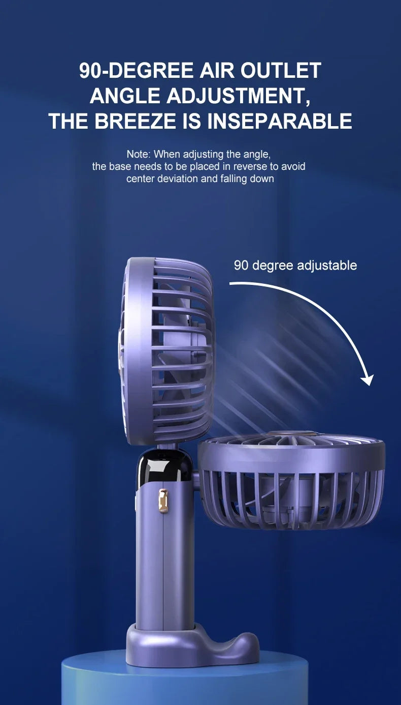 USB Handheld Mini Fan - Foldable, Portable, Neck Hanging, 5-Speed Rechargeable Fan with Phone Stand & Display Screen