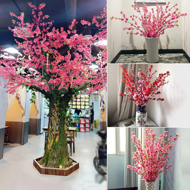 1/3/5pcs Artificial Peach Blossom Branch Spring Plum Cherry Blossom Silk Flower Tree Decoration Home Wedding DIY Decoration