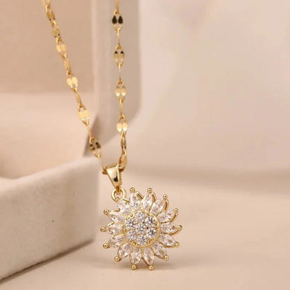 Women's Stainless Steel Double Layer Sunflower Necklace