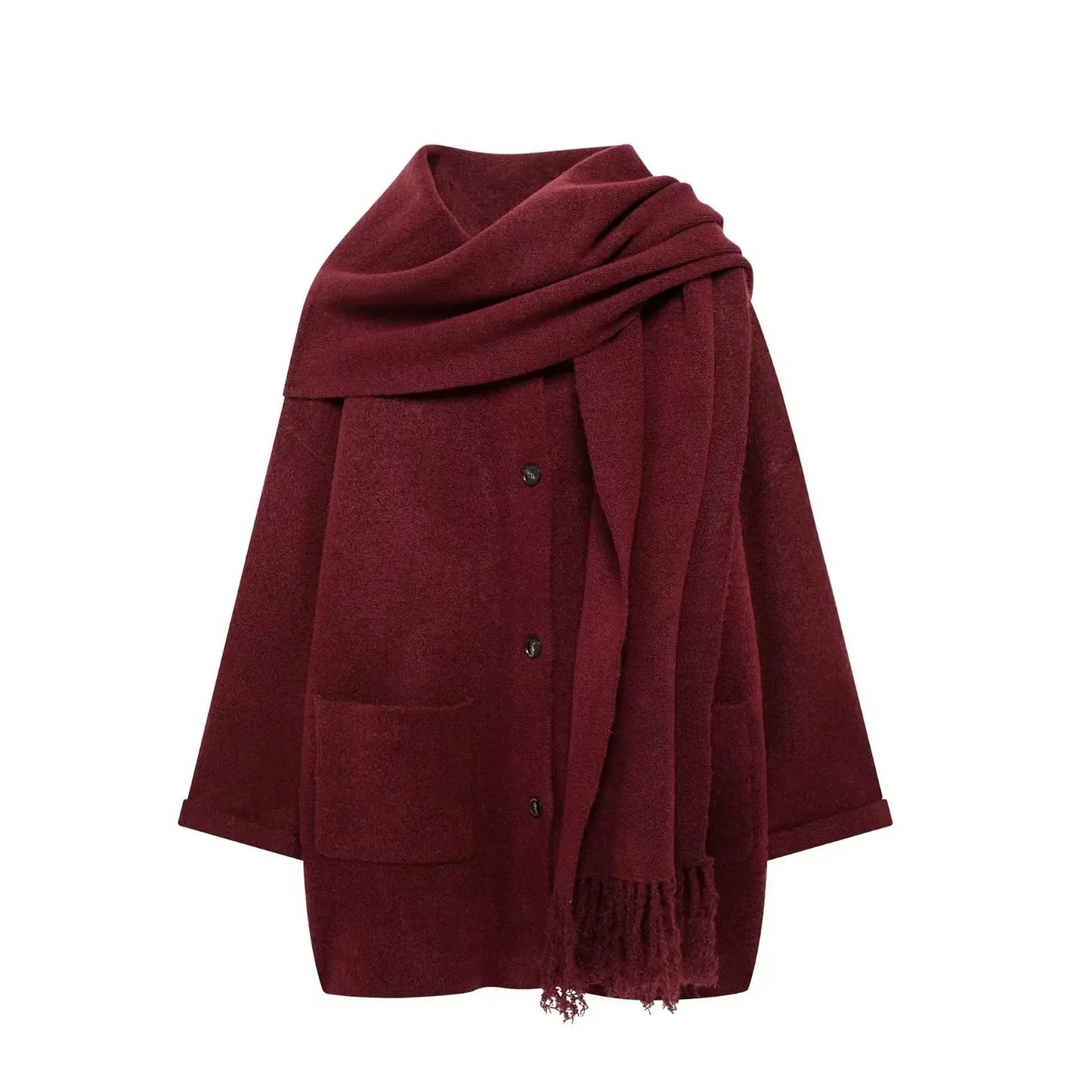 Elegant Women's Knitted Cardigan with Scarf for Office Wear