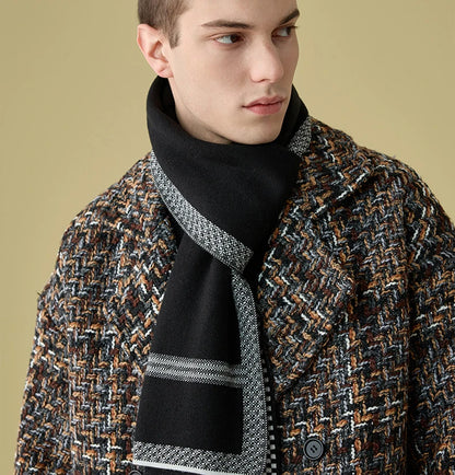 High Quality Wool Blend Scarf Men Thick Versatile Stripe Cashmere Muffler