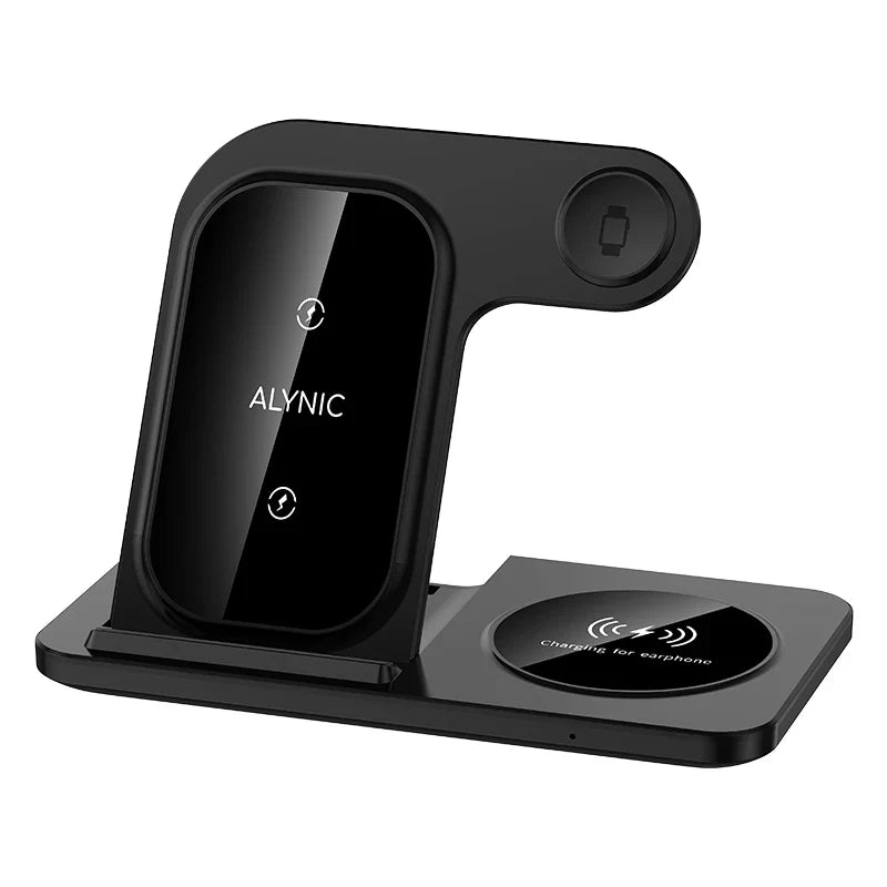Support de chargeur rapide sans fil LED, station de charge pliable 3 en 1, iPhone 15, 14, 13, 12, 11, Apple Watch 9, 8, 7, 6, 5, Airpods Pro, 30W