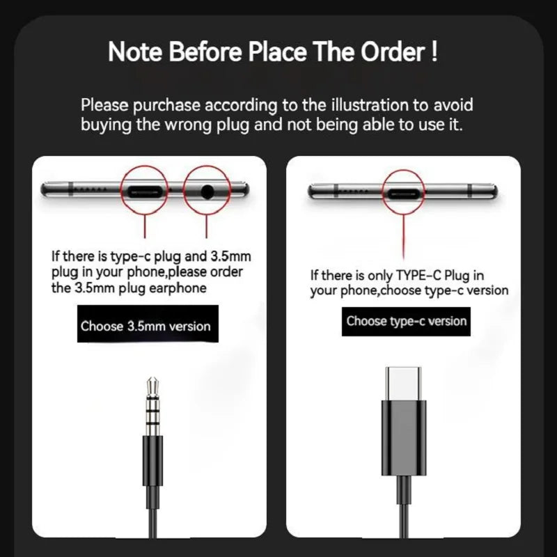 9D Stereo Type C&3.5mm Gaming Headsets Wired Earphones In-ear Headphones HiFi Bass Earphones for Samsung Earbud In Mic Handsfree