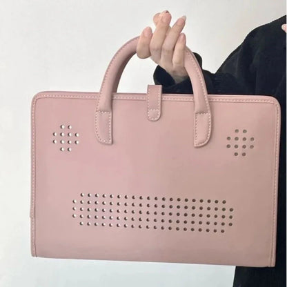Pink Girls Casual All Match Simple Top-Handle Bags Korean Solid Trendy Chic Laptop Bag Sweet Y2k Fashion Travel Women's Handbags