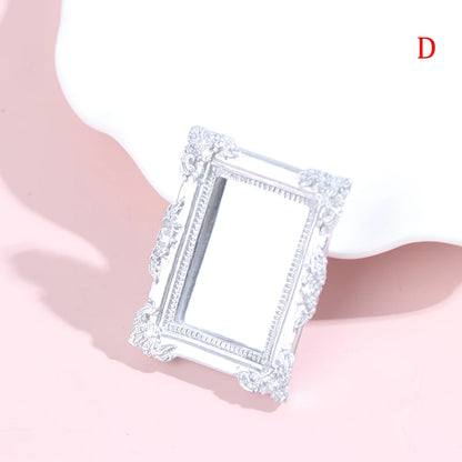 1pc 1/12 Dollhouse Miniature Frame Accessories Furniture Miniature Mirror Wall Room Mirror Mini Classical Doll House Mirrors