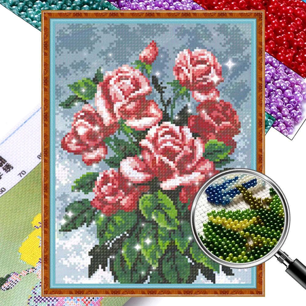 Partial Embroidery Beads Printed 9CT Flower Cross Stitch Kit Home Art Craft Bead Embroidery Wall Hanging for New Year Gift