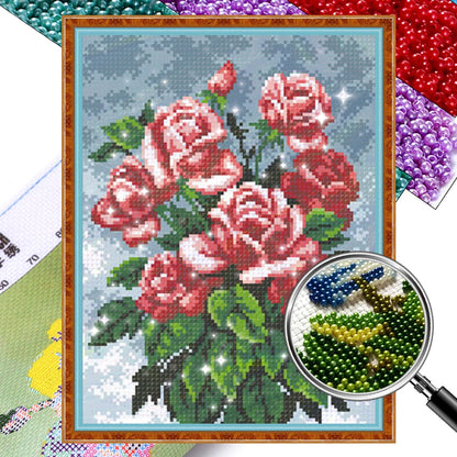 Partial Embroidery Beads Printed 9CT Flower Cross Stitch Kit Home Art Craft Bead Embroidery Wall Hanging for New Year Gift