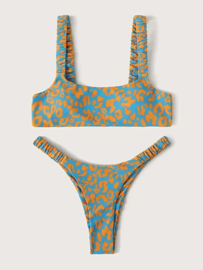 Sexy Micro Bikini Women Orange Leopard Push Up Padded Thong Swimsuit Female Cut Out Bathing Suit Swimwear