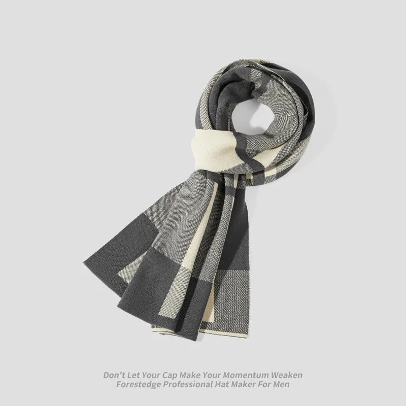 High Quality Wool Blend Scarf Men Thick Versatile Stripe Cashmere Muffler