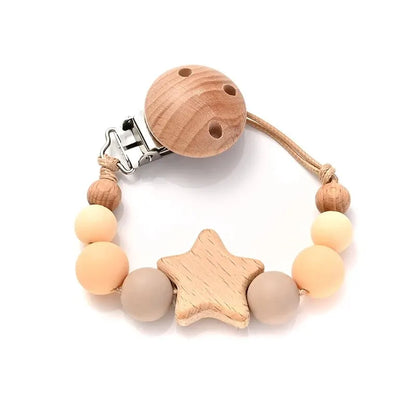 Wooden Pentagram Baby Pacifier Chain with Silicone Beads