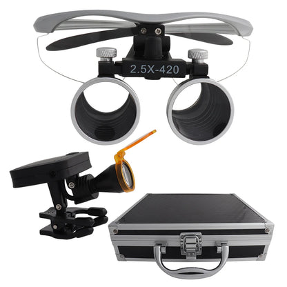 Dental Loupes Dental Magnifier Dental Lab Medical Loupes Magnification Binocular 2.5/3.5x420 Headlight Headlamp 5W Set Metal Box