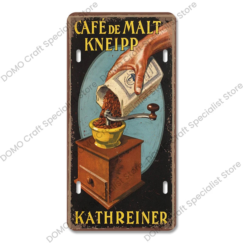 Coffee Licenses Plate Vintage Metal Tin Signs Retro Coffee Time Metal Plaques for Cafe Kitchen Living Room Home Wall Art Decor
