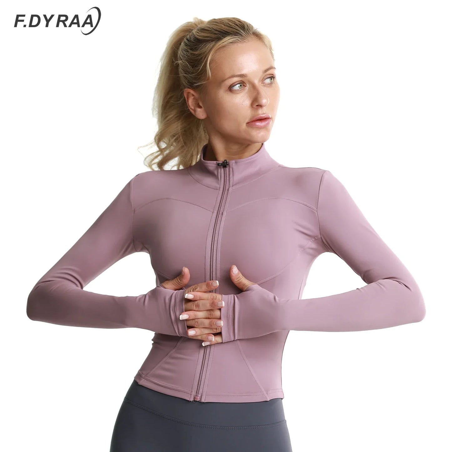 Women Athletic Sport Jacket Slim Fit Long Sleeve Fitness Coat Yoga Tops Sport Outfit With Thumb Holes Gym Jacket Workout Wear