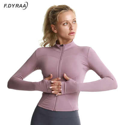 Women Athletic Sport Jacket Slim Fit Long Sleeve Fitness Coat Yoga Tops Sport Outfit With Thumb Holes Gym Jacket Workout Wear