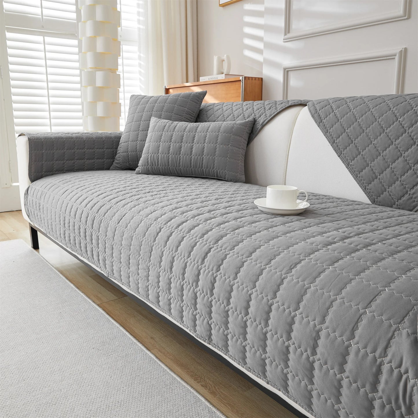 Quilted Anti Slip Sofa Cover Solid Furniture Protector