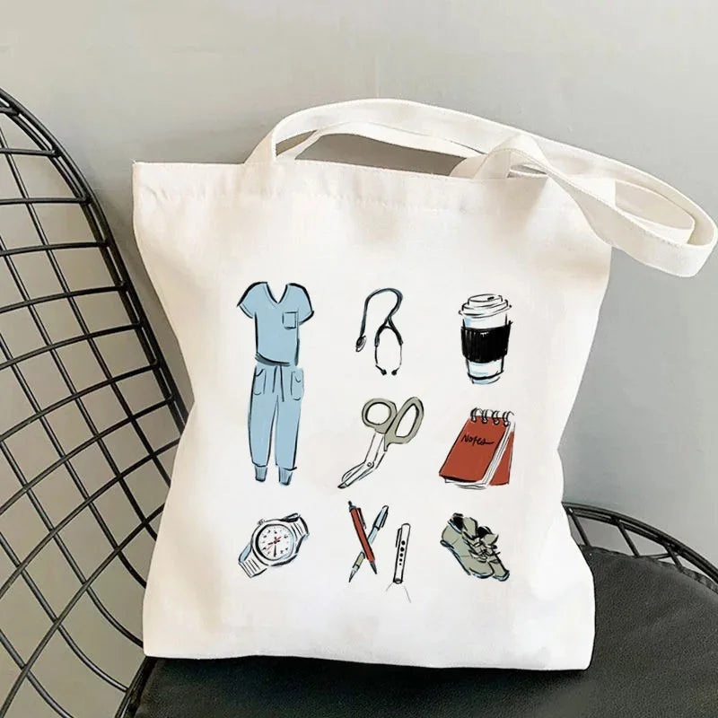 Nursing Essentials Women Shoulder Bag Harajuku Resuable Shopping Bags Lady Canvas Tote Handbag Eco Large Capacity Girls Handbags