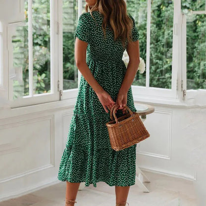 Vintage Print Puff Sleeve Maxi Dress - Summer Floral Casual Dress