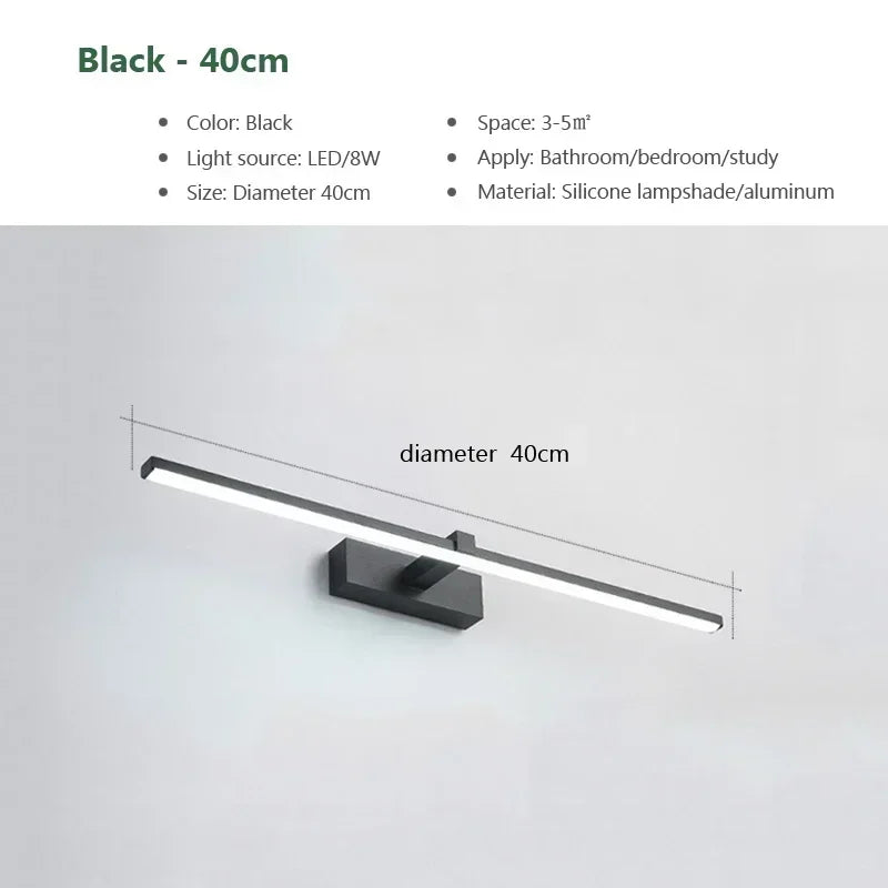 Modern LED Bathroom Mirror Light Three Colors Wall Lamp