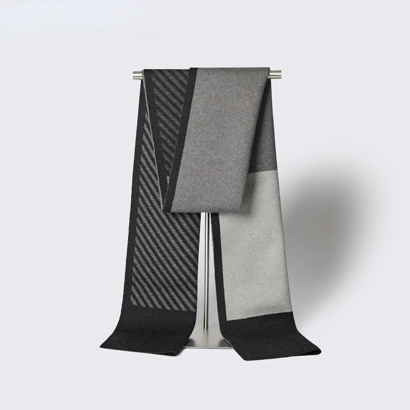 High Quality Wool Blend Scarf Men Thick Versatile Stripe Cashmere Muffler