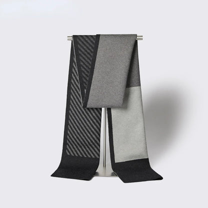 High Quality Wool Blend Scarf Men Thick Versatile Stripe Cashmere Muffler