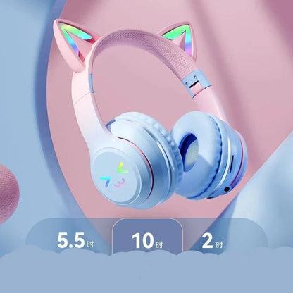 Cat's Ears Smiling Face RGB Headphones – Cute & Colorful Audio Fun