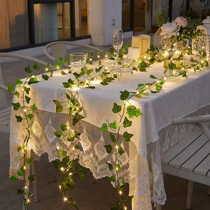 Flower Green Leaf String Lights - Artificial Vine Fairy Lights Battery Powered Christmas