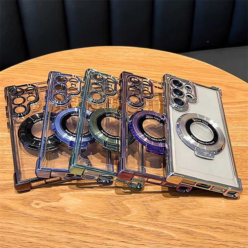 Luxury Clear Shockproof Magnetic Case for Samsung Galaxy S25 S24 Ultra S23 S22 with Lens Cover - Black, Blue, Purple, Clear.
