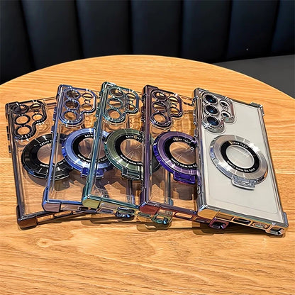 Luxury Clear Shockproof Magnetic Case for Samsung Galaxy S25 S24 Ultra S23 S22 with Lens Cover - Black, Blue, Purple, Clear.